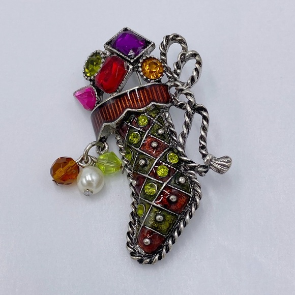 Kenneth Cole Jeweled Rhinestones Stocking Brooch / Pin Vintage - Picture 7 of 7